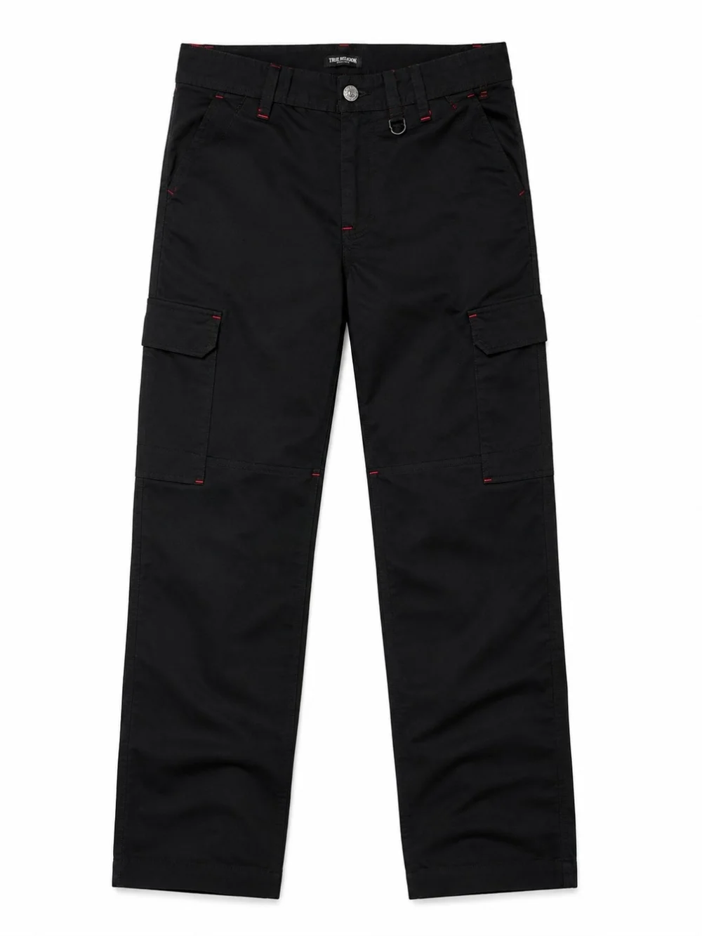 True Religion Men’s Black Cargo Pants with Red Back Pocket Logo